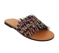 MiaZane Sandales Plates à Glissement Femme Léger Une Bande Bout Rond Pantoufles Décontractées à Enfiler pour Marche Quotidienne et Port à la Maison Durable,Rose,40 EU