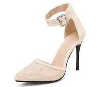 MiaZane Talons Aiguilles Bout Pointu Mesh Dentelle Découpé Talons Hauts Sandales Style D'Orsay Escarpins pour Fête Et Tenue D'Été Design Sexy Respirant,Beige,44 EU