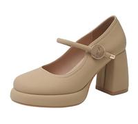MiaZane Talons Hauts Classiques Femme Bout Rond Plateforme Mary Jane Chaussures Robe Boucle Bretelle Escarpins de Mariée pour Réception de Mariage & Banquet des Demoiselles,Round Latte,37 EU