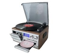 MiBoce CD 9-en-1 CD Bluetooth Cassette, Joueur De Disques Rétro, Plaque Tournante en Vinyle À 3 Vitesses Et Cassette, avec Télécommande, Haut-parleurs Intégrés, pour Le Divertissement/Bureau