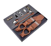 MIBSH Bretelles en Cuir Vintage pour Hommes - Suspender Élastique Réglable avec Clip, Bouton et Crochet - Camel