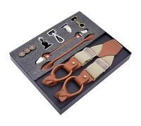 MIBSH Bretelles Suspender Bretelles en Cuir Vintage pour Hommes Clip Bouton Crochet Bretelles Élastique Réglable Bretelles Bretelles Beige