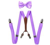 MIBSH Bretelles Suspender Bretelles Noeud Papillon Ensemble pour Hommes Garçon Fête De Mariage Événement X-Back 4 Clips Réglable Élastique Pantalon Brace Sangle Ceinture Papa Cadeau Lavande