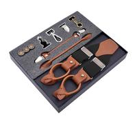 MIBSH Bretelles Suspender Hommes Vintage Bretelles en Cuir Clip Bouton Crochet Bretelles Pantalon Élastique Réglable Bretelles Noir