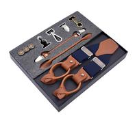 MIBSH Bretelles Suspender Hommes Vintage en Cuir Bretelles Clip Bouton Crochet Bretelles Réglable Élastique Pantalon Bretelles Navyblue