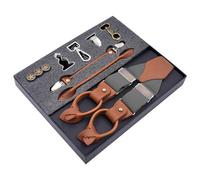 MIBSH Bretelles Suspender Hommes Vintage en Cuir - Clip Bouton Crochet Réglable Élastique pour Pantalon - Gris