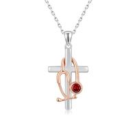 Mic Tai Collier avec pendentif en forme de stéthoscope avec croix pour femme - Pierre de naissance - Bijou pour infirmière, médecin, remise de diplôme - Cadeau pour étudiant en médecine, Petit, Métal