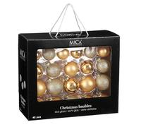 MICA Decorations Boules de Noël - 42 pièces - Ø7 cm - Verre - Or