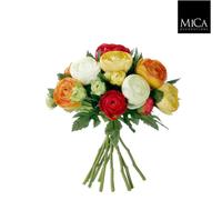 Mica Decorations Bouquet de fleurs artificielles de renoncules - H22 x Ø19 cm - Orange