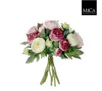 Mica Decorations Bouquet de fleurs artificielles de renoncules - H22 x Ø19 cm - Rosé