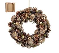 Mica Decorations Brant Couronne de Noël avec Pommes de pin - H 9 x Ø 45 cm - Marron