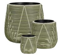 MICA Decorations Cancun Pot de Fleur - Lot de 3 - Pot Plante pour Fleurs et Plantes Intérieur - Pot de Fleur Exterieur - Plastique Recyclé - Vert Clair