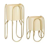 MICA Decorations Donau Cache-Pot sur Pied - Lot de 2 - Métal - H45 x Ø23 cm - Jaune Clair, Doré
