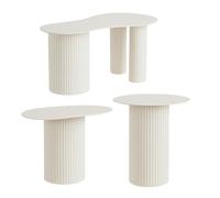 MICA Decorations Lux Table Basse Salon - Set de 3 - Meuble - Métal - 55 x 70 cm - Off White