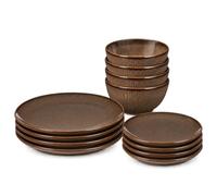 Mica Decorations Nusa Assiette Brune 12 Pièces - Set de Table en Grès avec Relief Subtil - Vaisselle Robuste pour un Usage Quotidien - Assiette Compatible Lave-Vaisselle et Micro-Ondes - Marron