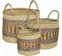 Mica Decorations Panier Elba - 30x30x23 cm - Herbe de mer - Bleu - Set de 3