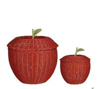 Mica Decorations Panier Lid - 30x30x26 cm - Rotin - Rose - Set de 2