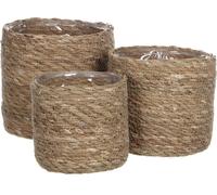 Mica Decorations Panier pour plantes Atlantique - Set de 3 - H16 x Ø16 cm - Herbe de mer - Marron clair