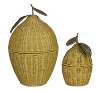 MICA Decorations Paniers de Rangement avec Couvercle - Lot de 2 - H48 x Ø30 cm - Rotin - Jaune
