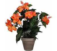 Mica Decorations Plante artificielle d'hibiscus dans un pot de fleurs Stan - H40 x Ø30 cm - Orange