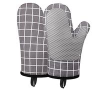 Micacorn Gants de Four, Gants de Cuisine Silicone Coton Résistant à Chaleur et Antidérapant, Gloves pour la Cuisson des Aliments Faisant Cuire Barbecue - 1 Paire (Grey)