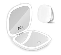 Micacorn Miroir Compact à LED, Grossissement 1X 10X Miroir de Maquillage, Écran Tactile 3 Couleurs Luminosité Réglable Miroir Pliant, Chargement USB Miroir de Portable pour Voyage et Sac à Main