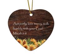Micah 6:8 Act Justly, Love Mercy, Walk Humbly with Your God Cœur plat Décoration de Noël en céramique pour sapin de Noël Pendentif Boule de Noël Étiquettes de bas de Noël Souvenir de Nouvel An Cadeau