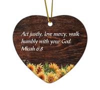 Micah 6:8 Act Justly, Love Mercy, Walk Humbly with Your God Cœur plat Décoration de Noël en céramique pour sapin de Noël Pendentif Boule de Noël Étiquettes de bas de Noël Souvenir de Nouvel An Cadeau