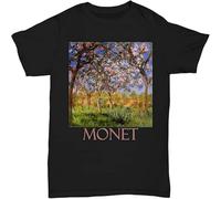 MICAOJI Men's Giverny in Springtime by Claude Monet T-Shirt Black L