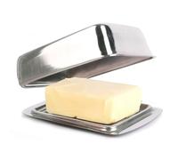 MiCasa SuCasa Beurrier en acier inoxydable avec couvercle - Passe au lave-vaisselle pour 250 g de beurre - Cloche à beurre moderne - Petit beurrier pour réfrigérateur - Conservation du beurre frais -