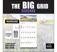 MICASA The Big Grid - Calendrier mural 2026 Seasons in Nature 12 mois | 30,5 x 61 cm ouvert | Cadeau | Calendrier 2026