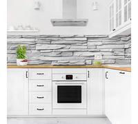 micasia Crédence de cuisine adhésive imperméable à motifs sans joint revêtement mural avec motif film rigide mat noir et blanc fond de hotte effet 3d style maison de campagne 1010 (350x90cm)