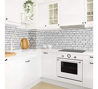 micasia Crédence de cuisine adhésive imperméable à motifs sans joint revêtement mural avec motif film rigide mat blanc fond de hotte effet 3d style industriel 1014 (150x70cm)