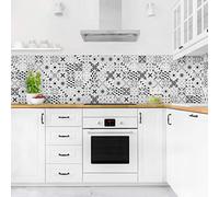 micasia Crédence de cuisine adhésive imperméable à motifs sans joint revêtement mural avec motif film rigide mat noir et blanc fond de hotte imitation carrelage 1095 (200x80cm)