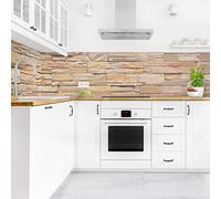 micasia Crédence de cuisine adhésive imperméable à motifs sans joint revêtement mural avec motif film rigide mat beige fond de hotte effet 3d style maison de campagne 1011 (350x90cm)