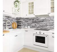 micasia Crédence de cuisine adhésive imperméable à motifs sans joint revêtement mural avec motif film rigide mat gris fond de hotte effet 3d style industriel 1009 (400x100cm)