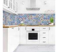 micasia Crédence de cuisine adhésive imperméable à motifs sans joint revêtement mural avec motif film rigide mat bleu fond de hotte imitation carrelage illustration 1053 (300x70cm)