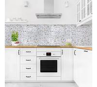 micasia Crédence de cuisine adhésive imperméable à motifs sans joint revêtement mural avec motif film rigide mat blanc fond de hotte terrazzo abstrait 2047 (50x80cm)