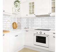 micasia Crédence de cuisine adhésive imperméable à motifs sans joint revêtement mural avec motif film rigide mat blanc fond de hotte imitation carrelage 1122 (50x100cm)