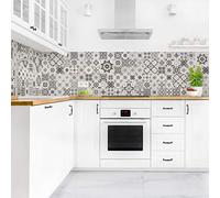 micasia Crédence de cuisine adhésive imperméable à motifs sans joint revêtement mural avec motif film rigide mat gris fond de hotte imitation carrelage style vintage 1113 (150x100cm)