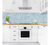 micasia Crédence de cuisine adhésive imperméable à motifs sans joint revêtement mural avec motif film rigide mat bleu fond de hotte imitation carrelage style vintage 1157 (350x100cm)
