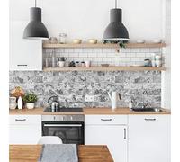 micasia Crédence de cuisine adhésive imperméable à motifs sans joint revêtement mural avec motif film rigide mat gris fond de hotte effet 3d 1205 (150x100cm)