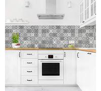 micasia Crédence de cuisine adhésive imperméable à motifs sans joint revêtement mural avec motif film rigide mat gris fond de hotte imitation carrelage 1138 (200x80cm)