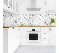 micasia Crédence de cuisine adhésive imperméable à motifs sans joint revêtement mural géométrique film rigide mat turquoise fond de hotte mosaïque style vintage 1980 (100x70cm)