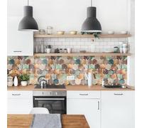 micasia Crédence de cuisine adhésive imperméable à motifs sans joint revêtement mural géométrique film rigide mat or fond de hotte aquarelle abstrait 2185 (250x90cm)