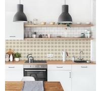 micasia Crédence de cuisine adhésive imperméable à motifs sans joint revêtement mural géométrique film rigide mat jaune fond de hotte imitation carrelage style oriental 2191 (100x100cm)