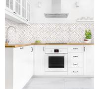 micasia Crédence de cuisine adhésive imperméable à motifs sans joint revêtement mural ornements film rigide mat beige fond de hotte imitation carrelage abstrait 1995 (50x90cm)