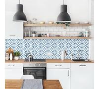 micasia Crédence de cuisine adhésive imperméable à motifs sans joint revêtement mural ornements film rigide mat bleu fond de hotte imitation carrelage style vintage 1953 (350x90cm)