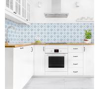 micasia Crédence de cuisine adhésive imperméable à motifs sans joint revêtement mural ornements film rigide mat bleu fond de hotte imitation carrelage 1956 (50x90cm)