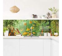 micasia Crédence de cuisine adhésive imperméable affiches éducatives sans joint revêtement mural plantes film rigide mat vert fond de hotte style vintage 1678 (315x90cm)